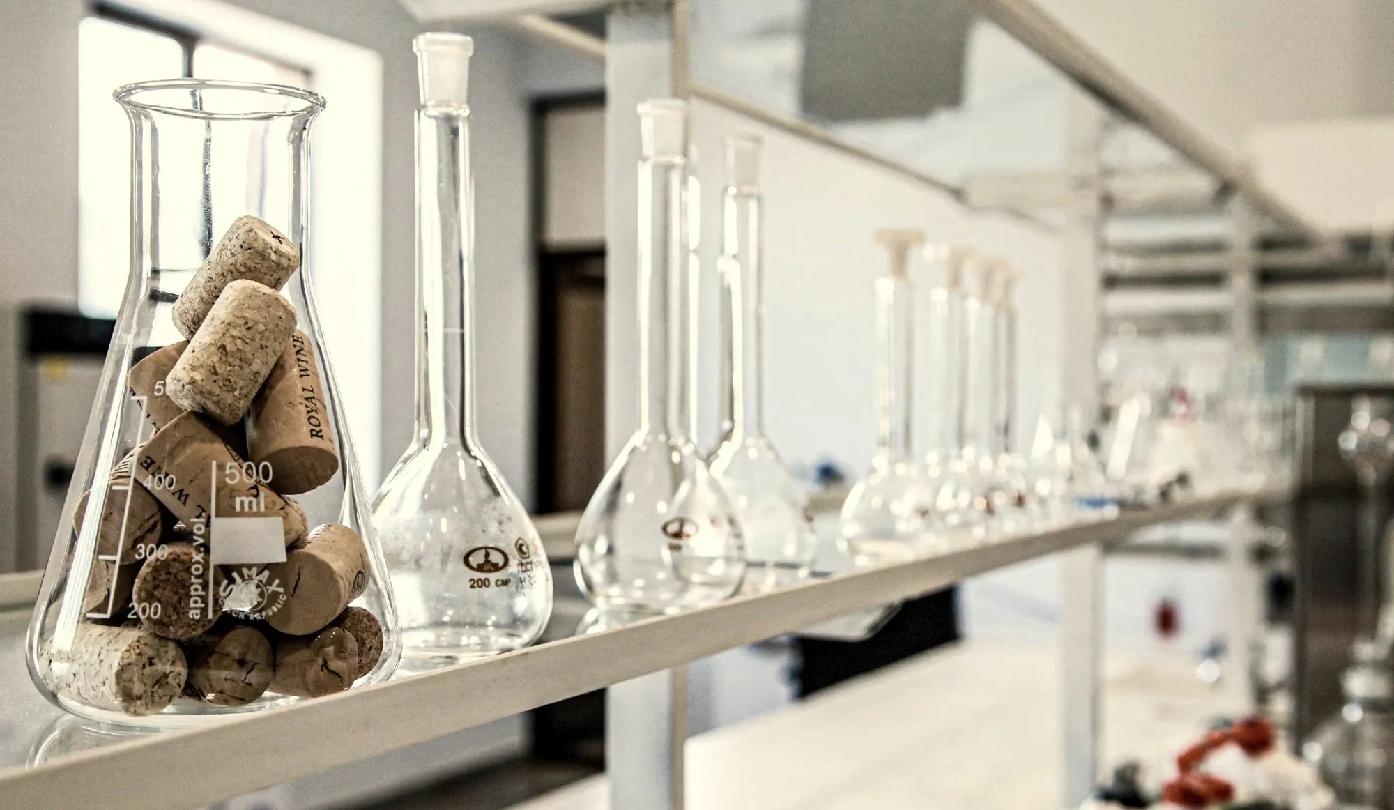 Glassware and corks in the laboratory