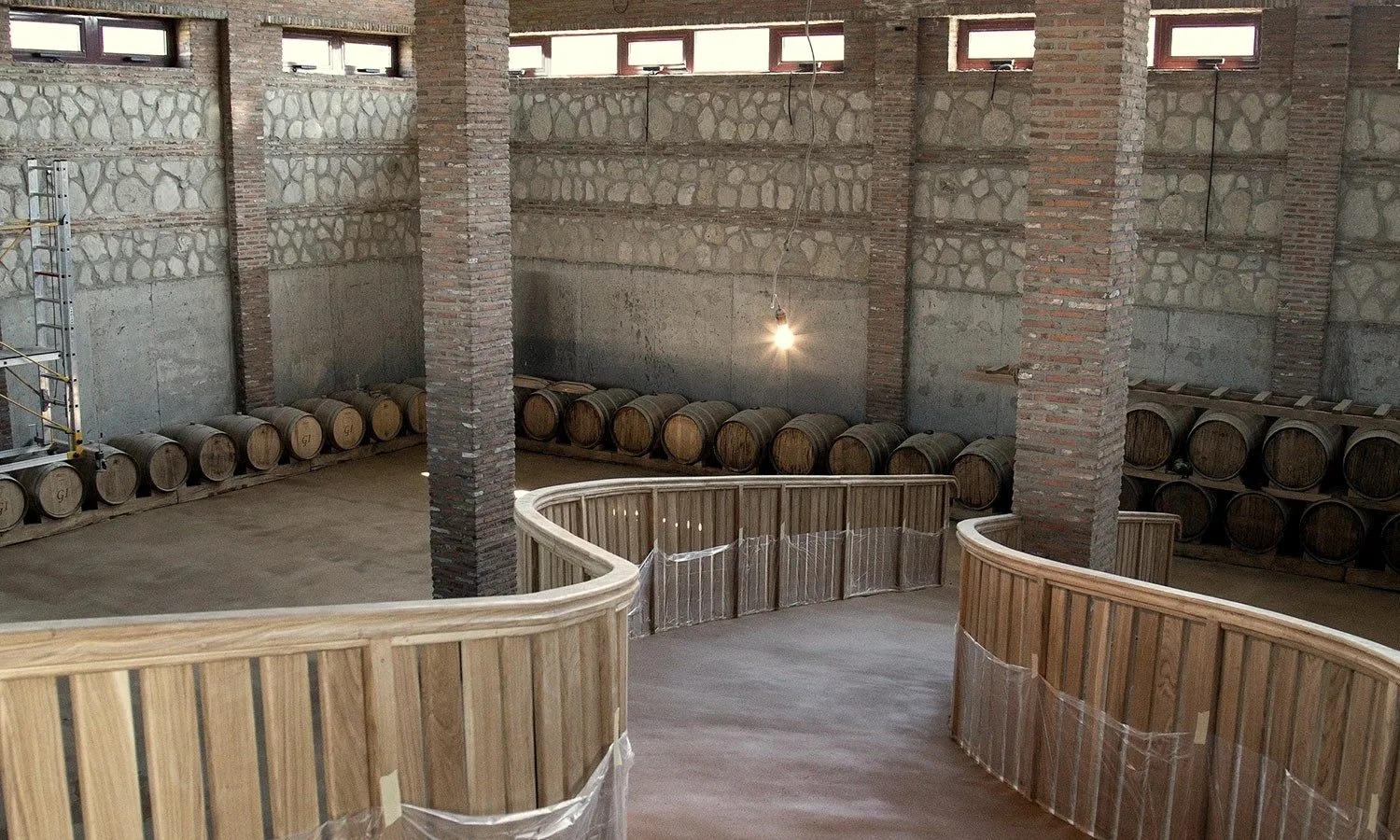 Oak barrels in the cellar