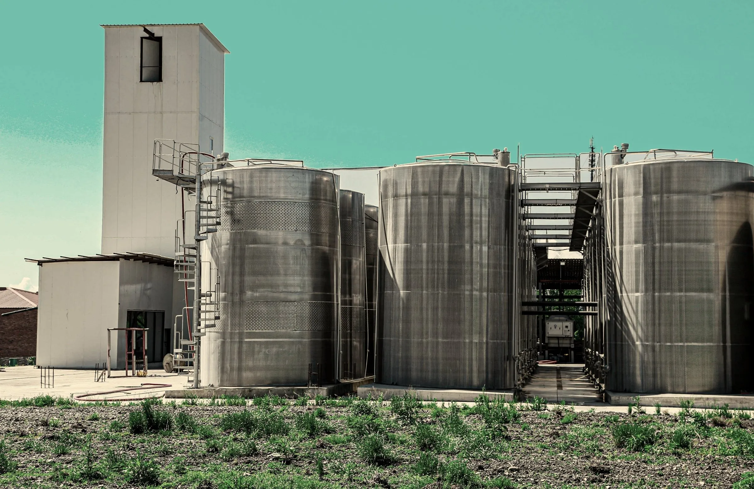 The winery tower and steel tanks, Kakheti